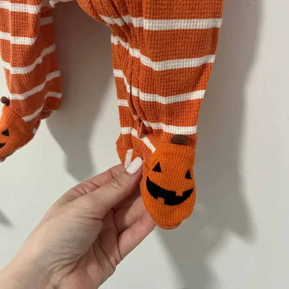 Carter's Pumpkin Halloween Waffle Knit Pajama Onesie Size 3 Months
